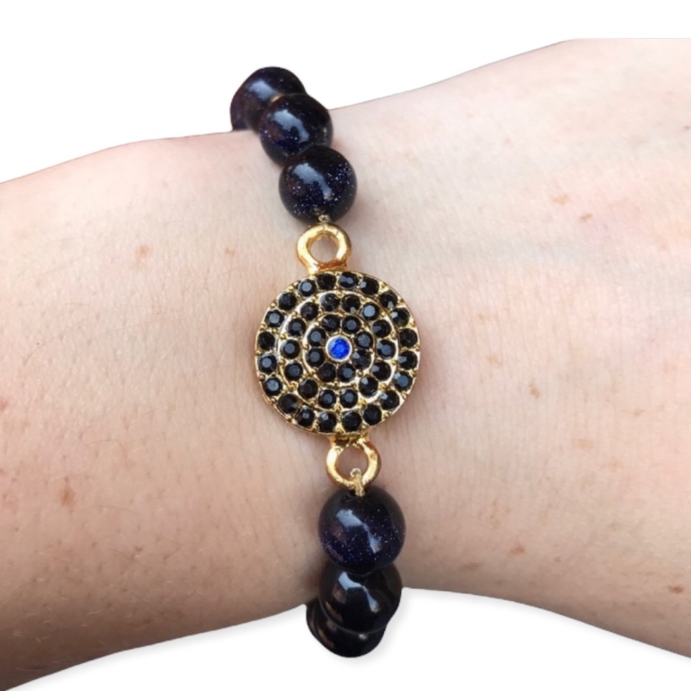 Blue Goldstone evil eye Beaded stretch Bracelet